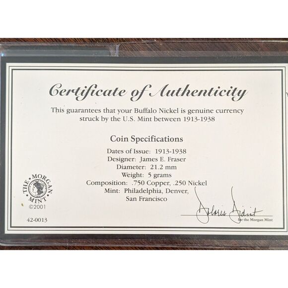 1928 Buffalo Nickel – Visible Date, COA, Morgan Mint - Picture 3 of 3